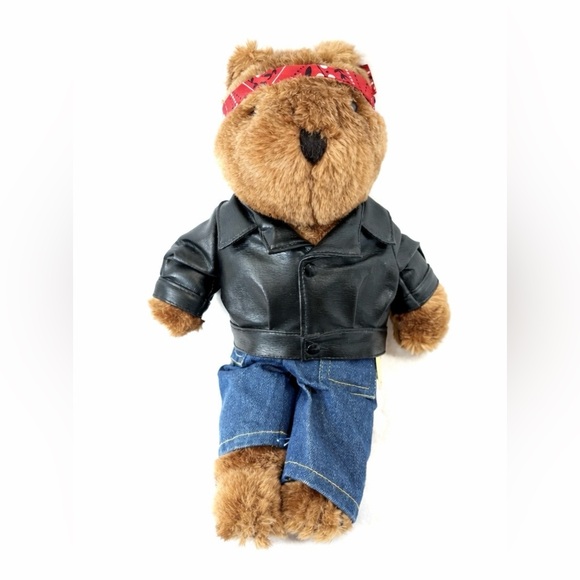 Aldon Heart Co. Other - Aldon Heart Co Teddy Bear 14” Plush Biker Brown Bear Leather Jacket Vintage 1983